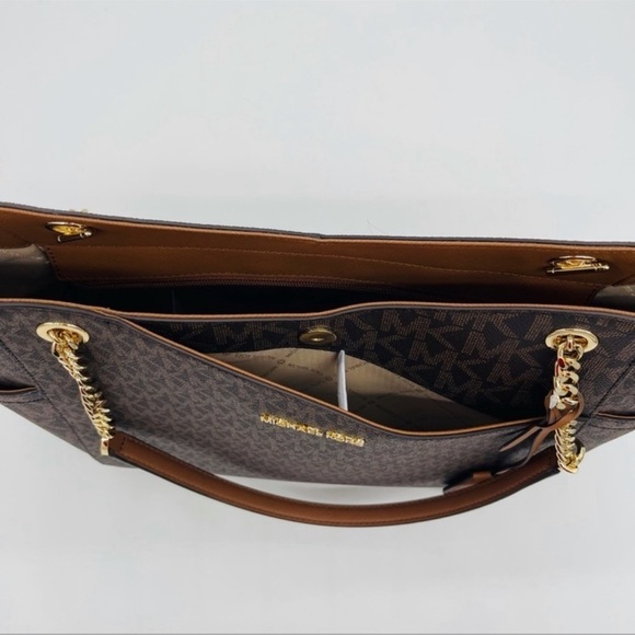 Michael Kors Large X Chain Shoulder Tote Bag Brown - Picture 12 of 13